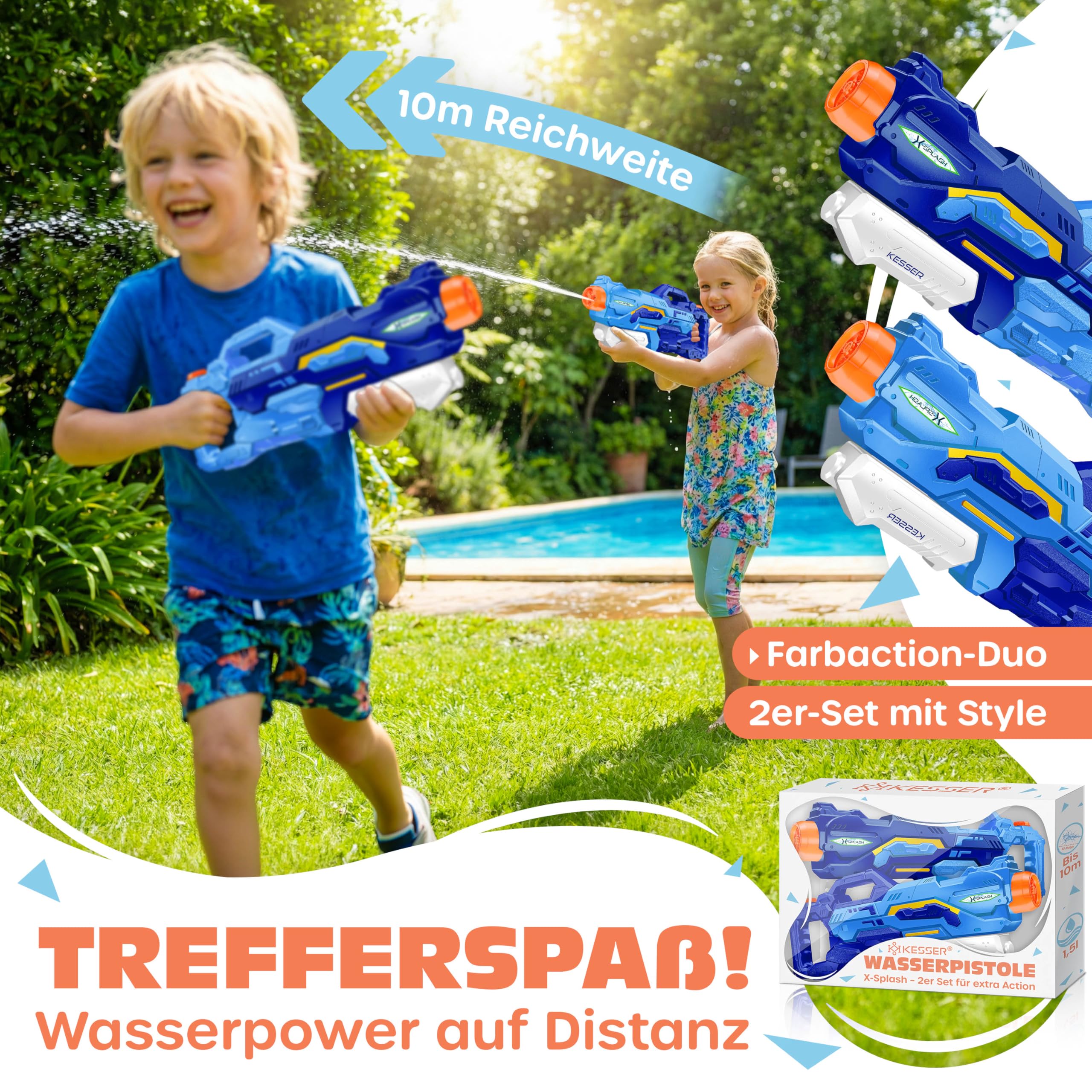 KESSER® Water Pistol Set of 2 Water Pistols Spray Guns Range 10-11 Metres, Capacity 1500 ml Water Fun Beach Toy Outdoor for Children and Adults Beach 