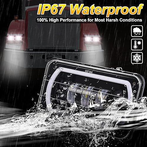 Miniatura 4 de Faros delanteros LED de 4 x 6 con anillo de halo RGB, modo de música, repuesto H4651 H4652 H4656 H6545 Truck Chevrolet Kenworth Oldsmobile Ford