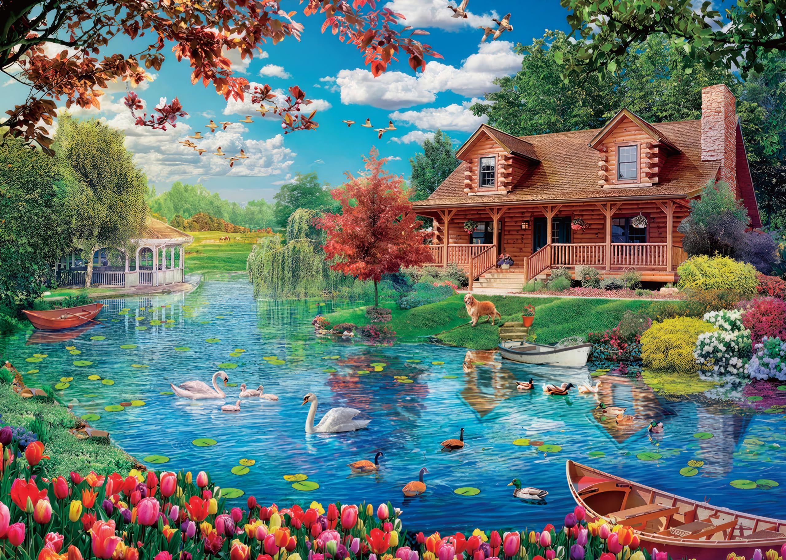 AveJoys Jigsaw Puzzles for Adults 1000 Piece Spring River 27.56 x 19.69 Inch Jigsaw Puzzle for Adults Educational Game 1000 Pieces Puzzles for Adult