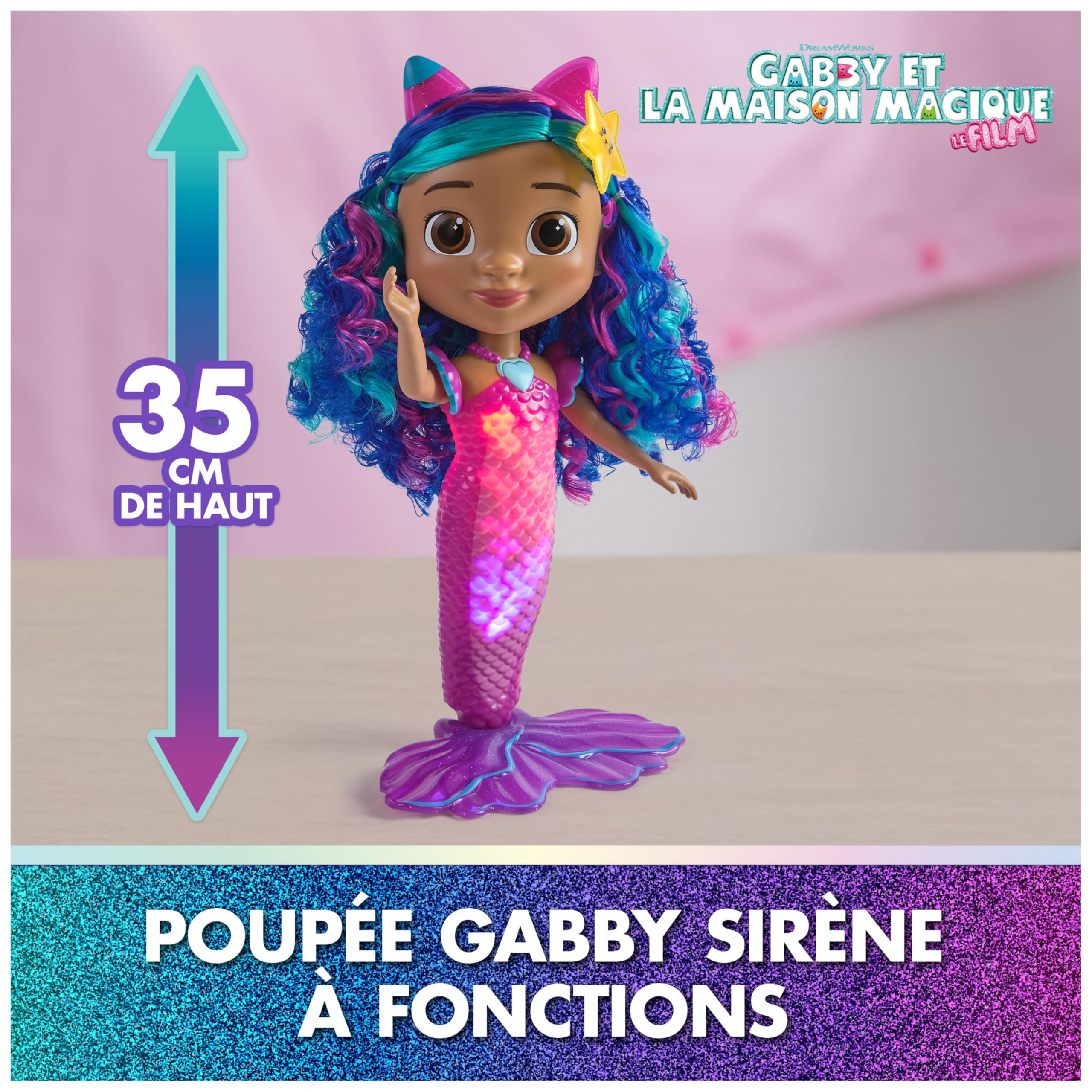 Gabby et la Maison Magique Le Film - Gabby Dollhouse - Poupée Sirène À Fonctions 35 Cm - 1 Figurine Et 2 Accessoires - Sons & Lumières - Dessin Animé Jouet Maison De Poupée - Jouet Enfant 3 Ans Et +