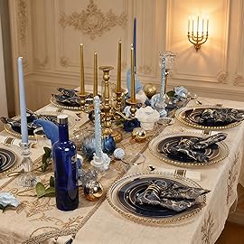 WDF Partyware 175PCS Blue and Gold Plastic Plates - Navy Blue Plates with Pre Rolled Napkins for Party - 25Guest Disposable Dinnerware Sets for Hanukkah/Party/Hanukkah/Wedding