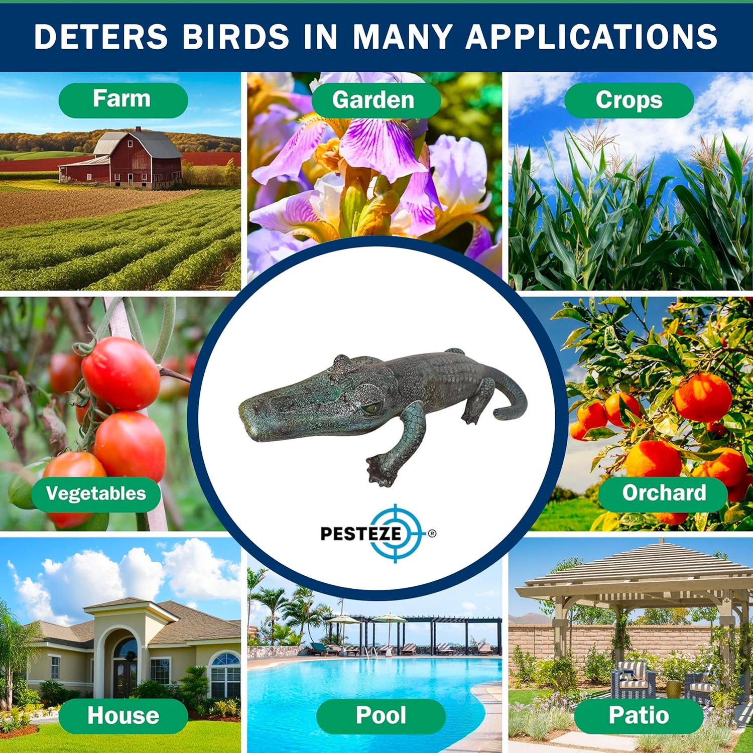 PESTEZE 49 Inch Realistic Inflatable Alligator [1 Pack] Scares Pest Birds Like Woodpeckers, Sparrows, Pigeons, Crows, Gulls & Critters from Pools & Yards Without Harming Them to Protect Property