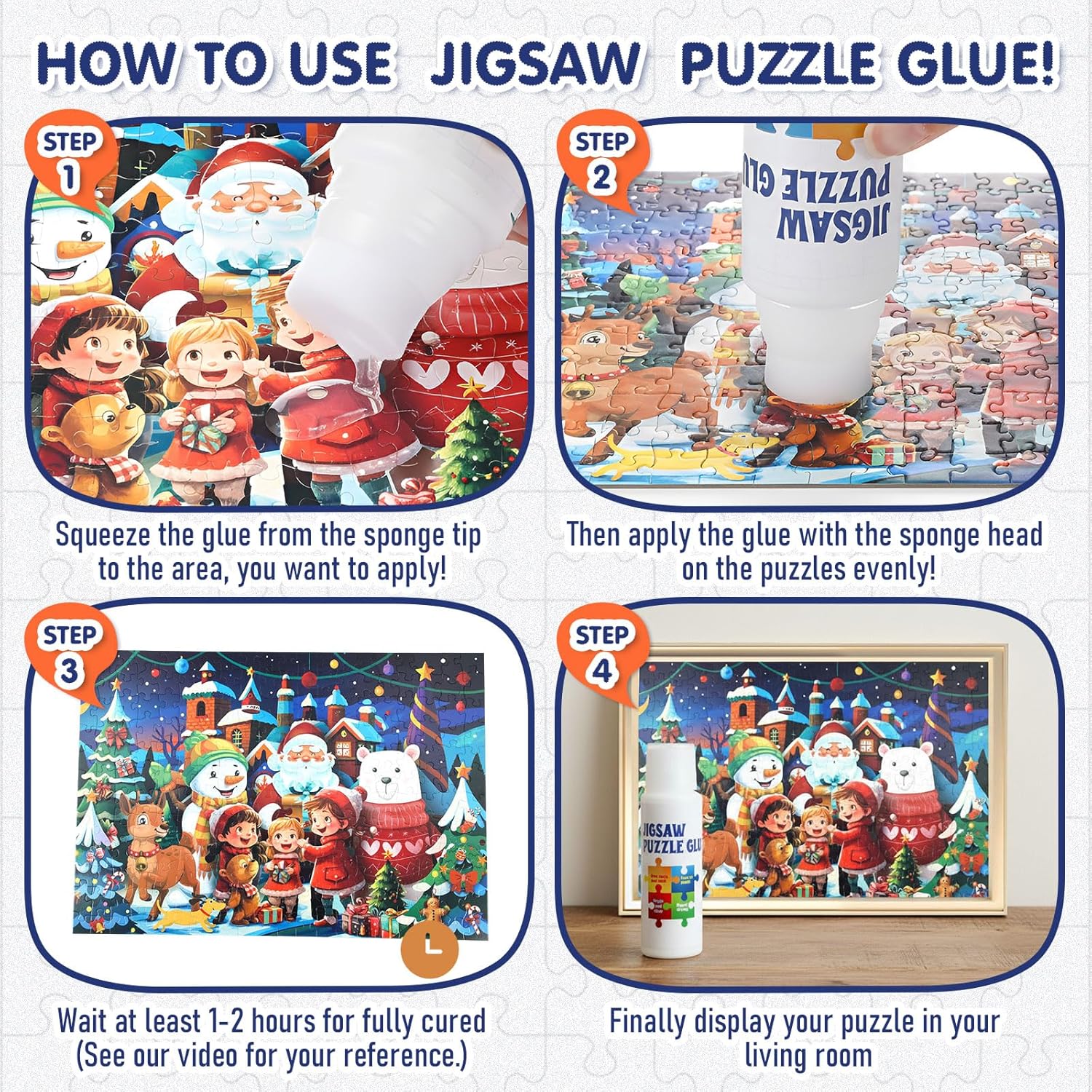 AmazingSpark 8 Pack 120ml Jigsaw Puzzle Glue Clear with New Sponge Head Suitable for 1000/1500/3000 Pieces of Paper and Wood Material, Clear Water-Soluble Quick Dry Jigsaw Puzzle Glue, 960ml in Total