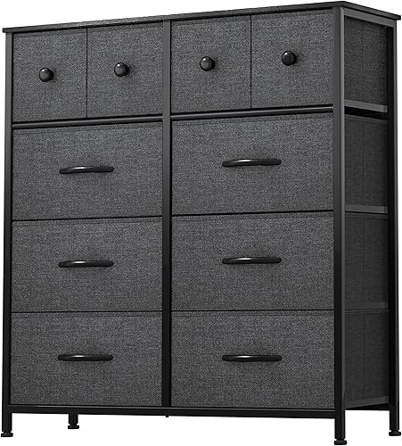 YITAHOME Cómoda de tela de 10 cajones, cómoda para sala de estar, unidad organizadora de pecho alto con marco de acero resistente, parte superior de