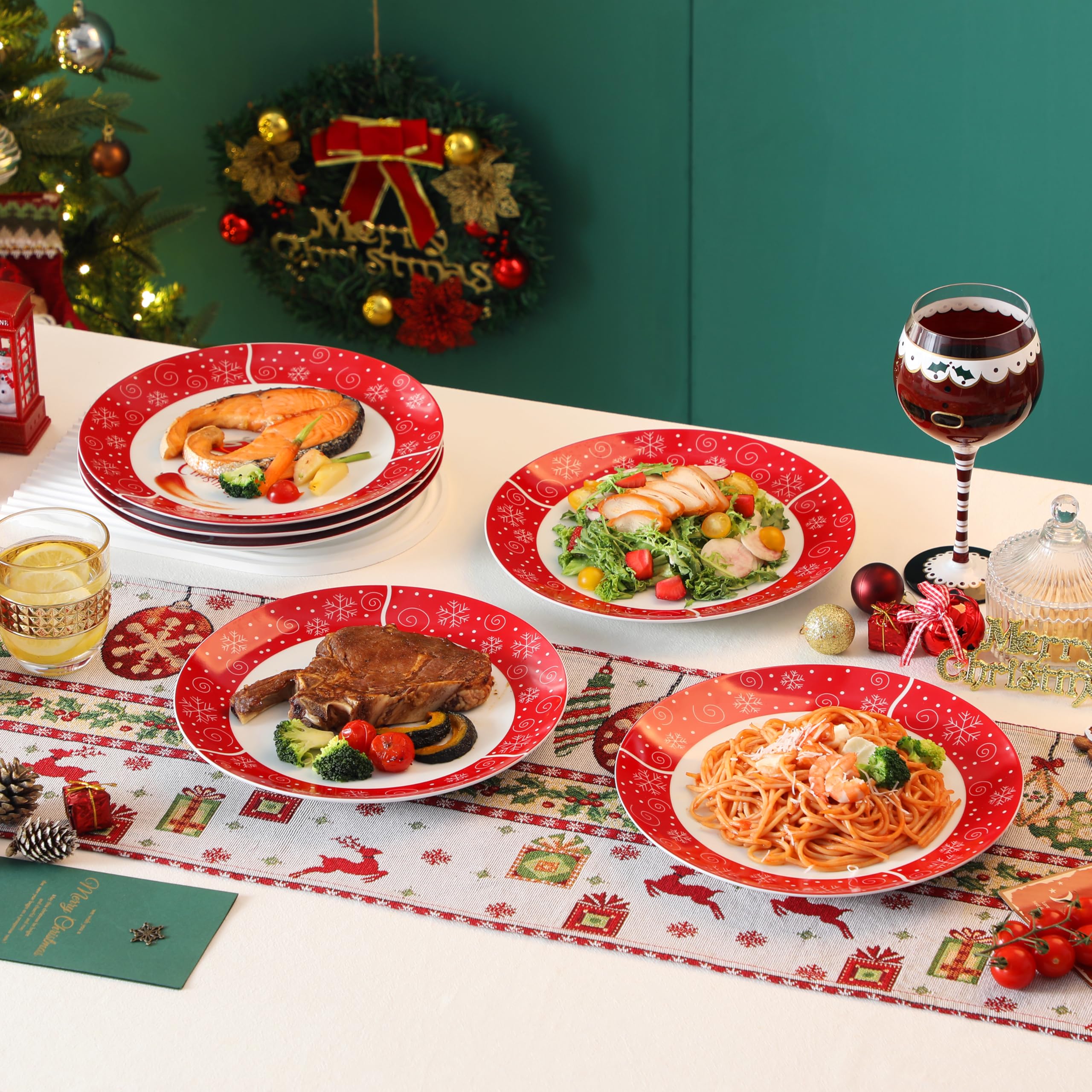 VEWEET Kerstdiner sets voor 6 personen, porseleinen borden en kommen