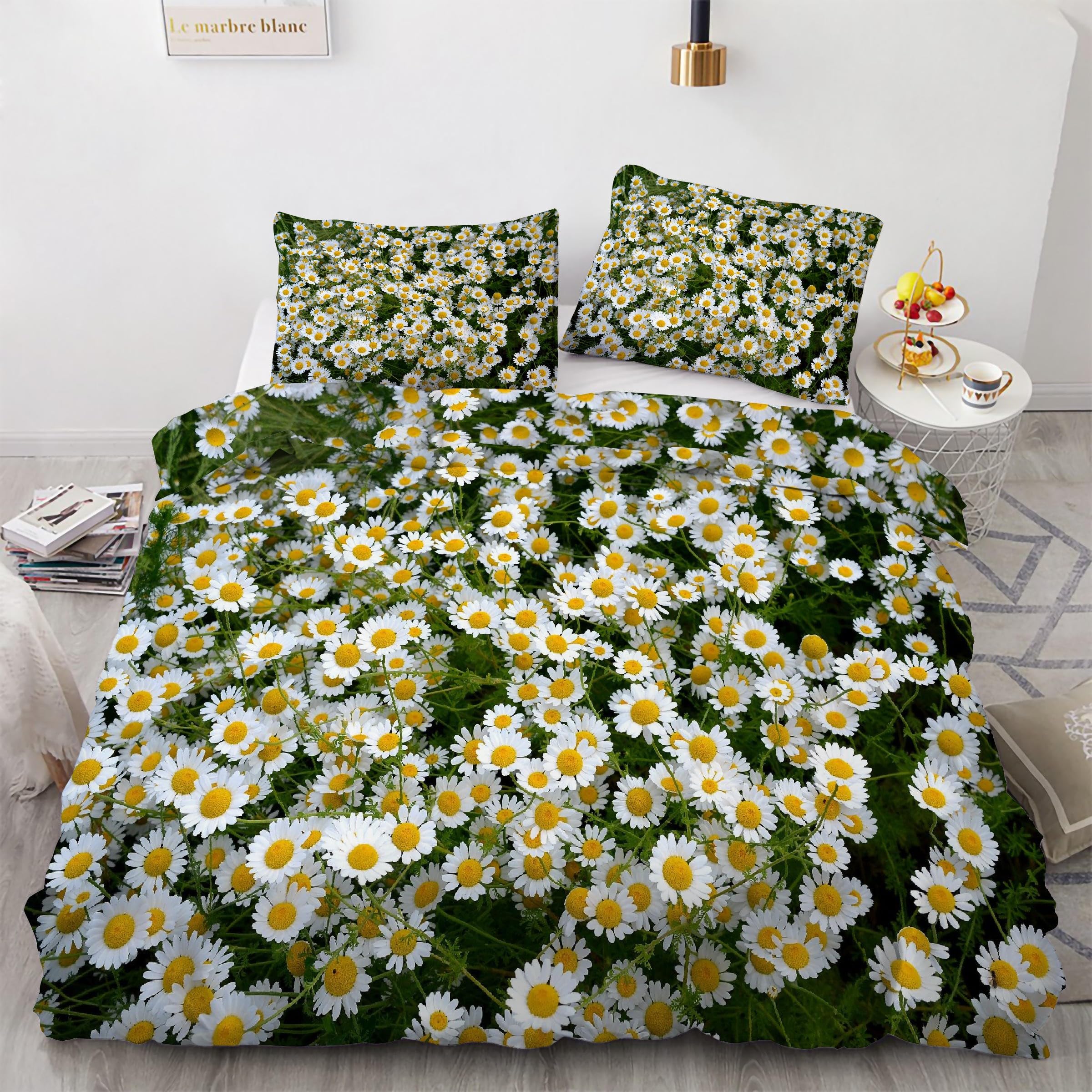 Housse de couette 160x200 marguerite ensemble de literie 3 pièces avec fermeture éclair