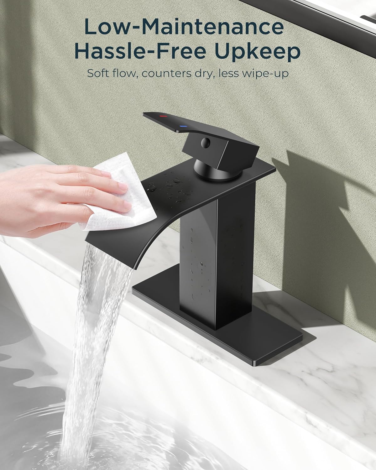 FORIOUS Matte Black Waterfall Bathroom Faucets 1 or 3 Hole, Vanity Single Bathroom Sink Faucet with cUPC Supply Line and Pop Up Drain, Suitable for Basin, Rv, Restroom Sink