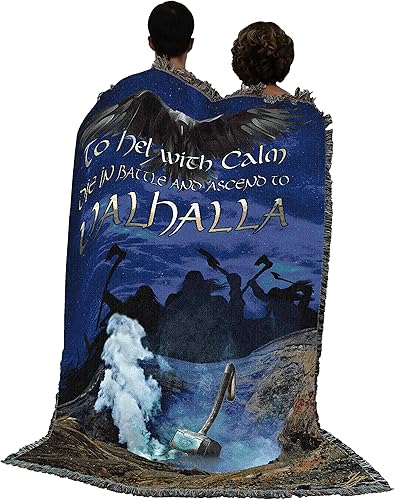 Miniatura 3 de to Hel with Calm Blanket - Manta vikinga nórdica de regalo tejida de algodón fabricada en los Estados Unidos 72 x 54 pulgadas