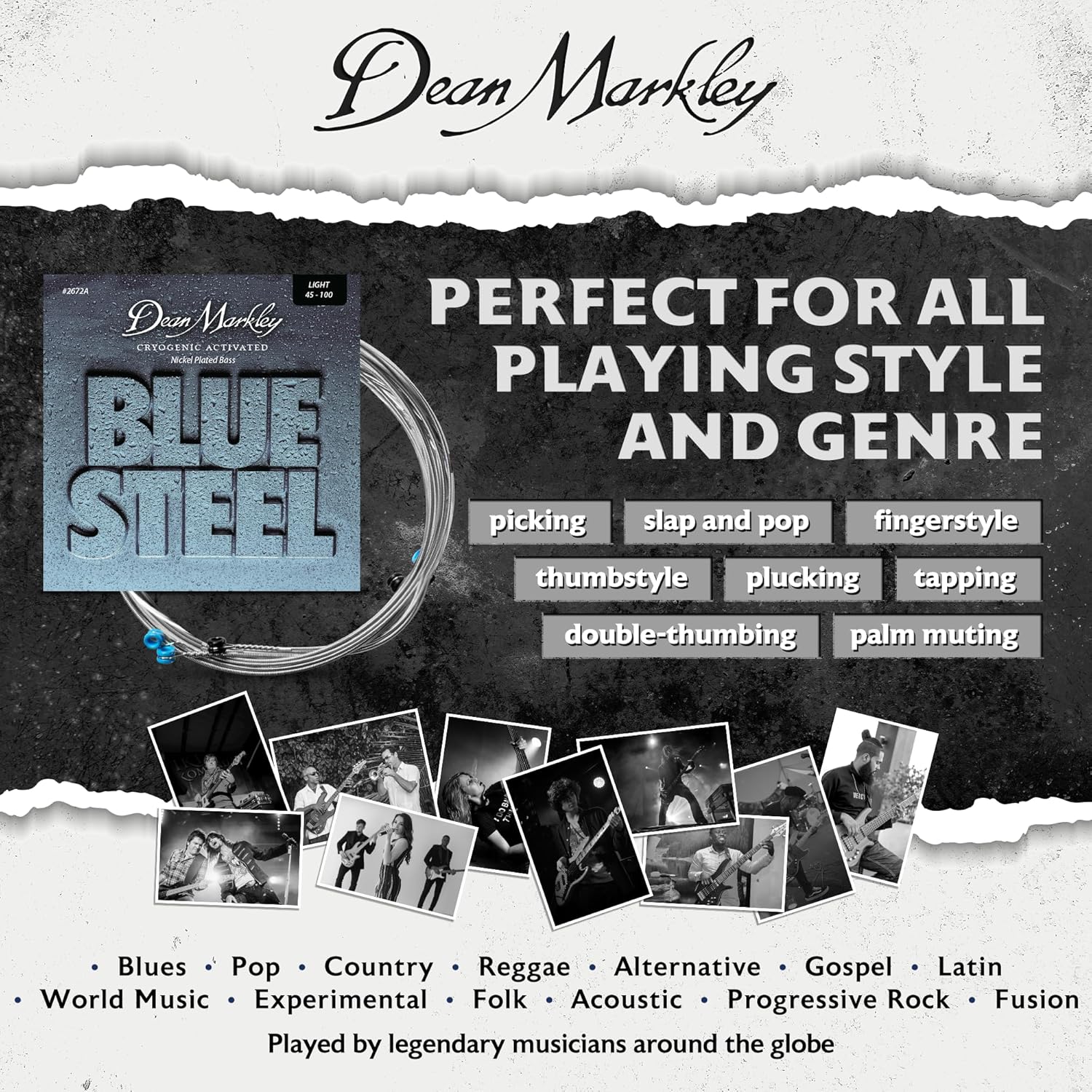 Dean Markley NPS Blue Steel Bass Guitar Strings 4 String Set, 45-100 Light 4 String Bass Guitar, Cryogenically Processed Steel Bass Strings with Warm Rich Tone, Made in the USA