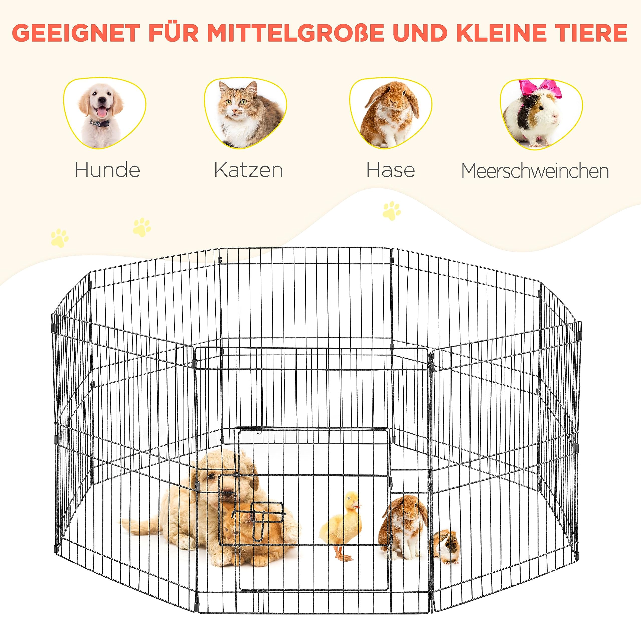 Yaheetech 8-TLG Welpenlaufstall 61cm hoch, Freilaufgehege mit Tür, hundegitter für Innen- & Außenbereich, Tierlaufstall für Hund Katze Welpe Kaninchen, flexibel und faltbar, Einfache Montage