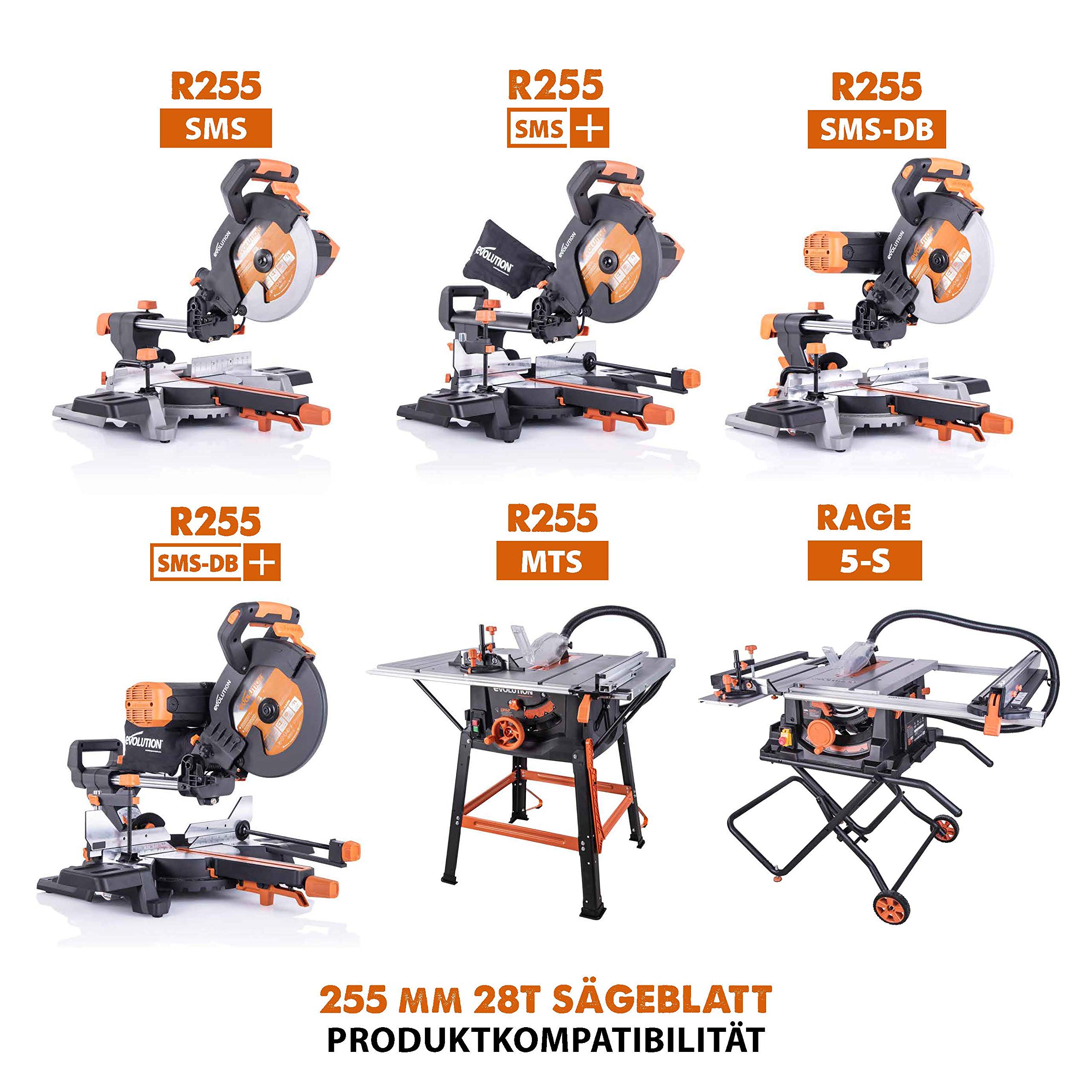 Evolution Power Tools R255TCT zaagblad met 28 tanden en met een uiteinde van carbide voor meerdere materialen - zaagt hout, metaal, kunststof en meer, 255 mm