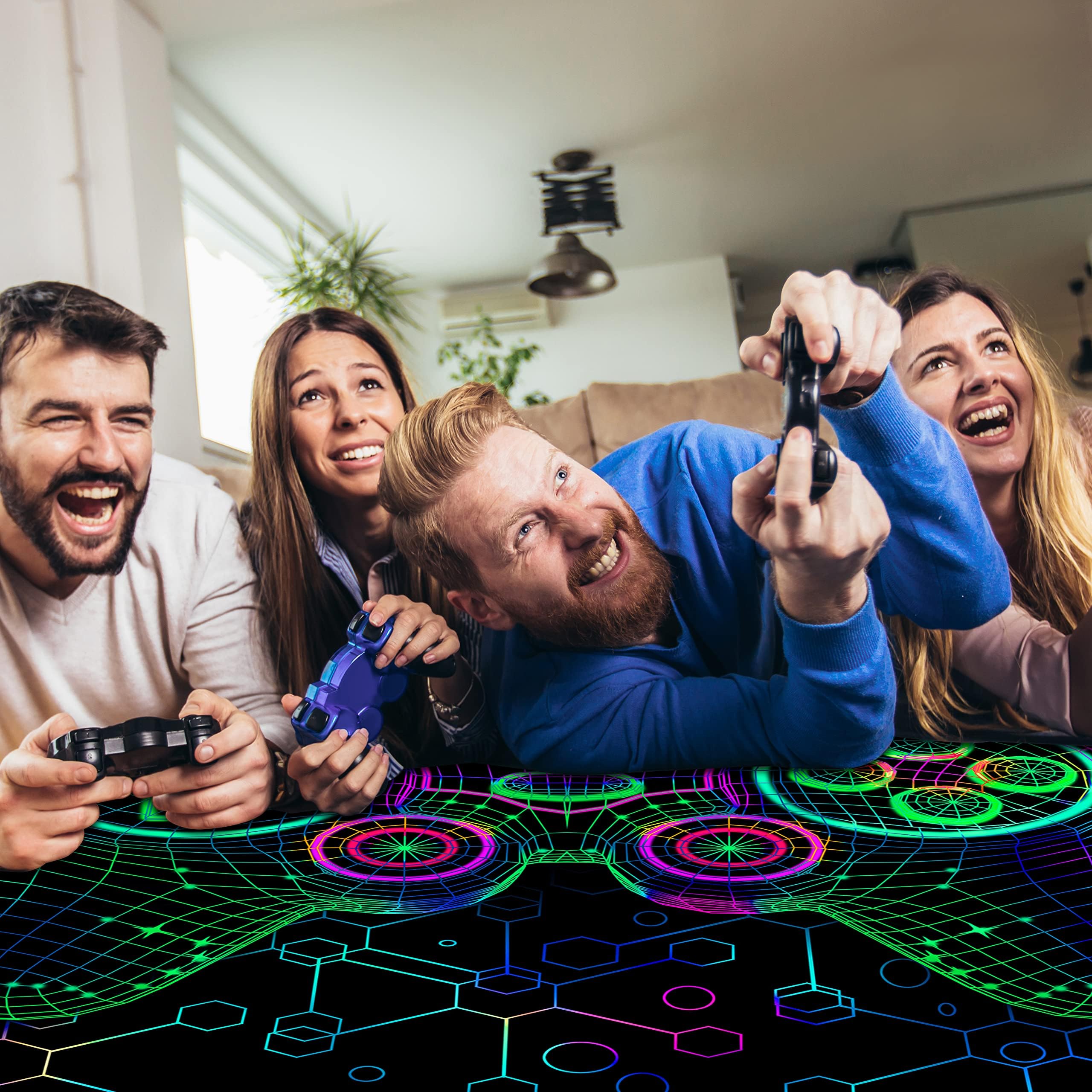 HOLAVIDA Tappeto per Giochi Neon, 3D Tappeto Reattivo ai Raggi UV del Controller di Gioco, Tappetino Fluorescente Antiscivolo per Pavimenti, Decorazione per la Sala Giochi dei Bambini, 180x120cm