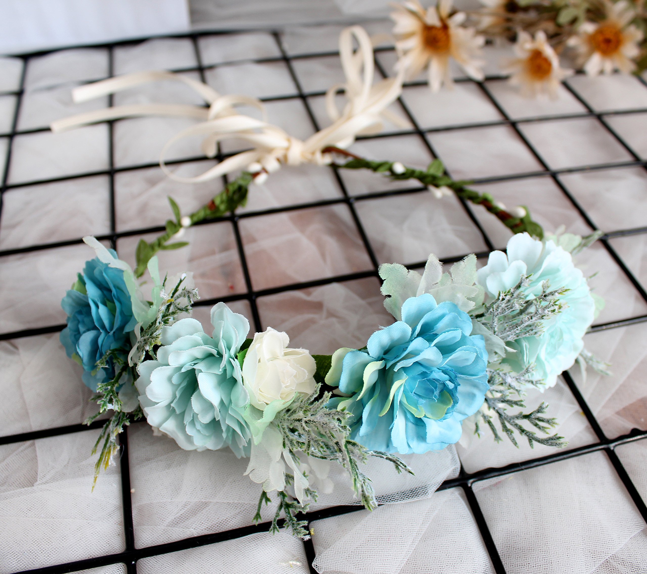 Blue Flower Elf Crown Fairy Headpiece for Cosplay Renaissance Festival Women Amazon.com : MOSTORY Handmade Blue Flower Butterfly Crown  main image 3