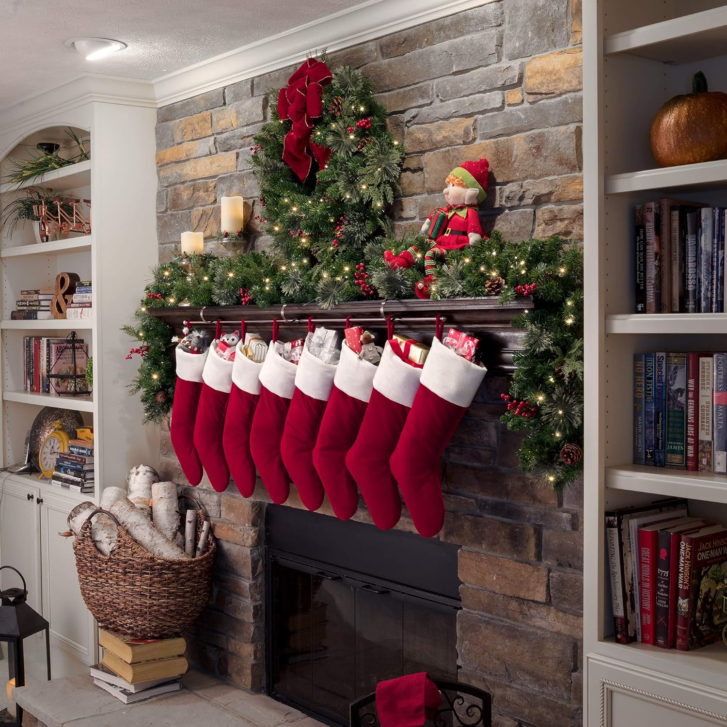 Haute Decor The Original MantleClip Stocking Holder Rod, for Large Families, Oil-Rubbed Bronze - Holds Many Stockings, fits mantels up to 3 inches Thick