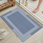 YDKGL Non Slip Bath Mat, Rubber Backing Ultra Thin Bathroom Rugs Fit Under Door Quick Dry Super Absorbent Washable Bath Rug Shower Mat for Bathroom Floor Bathtub Shower Sink, Easy Care Blue 20"x 32"