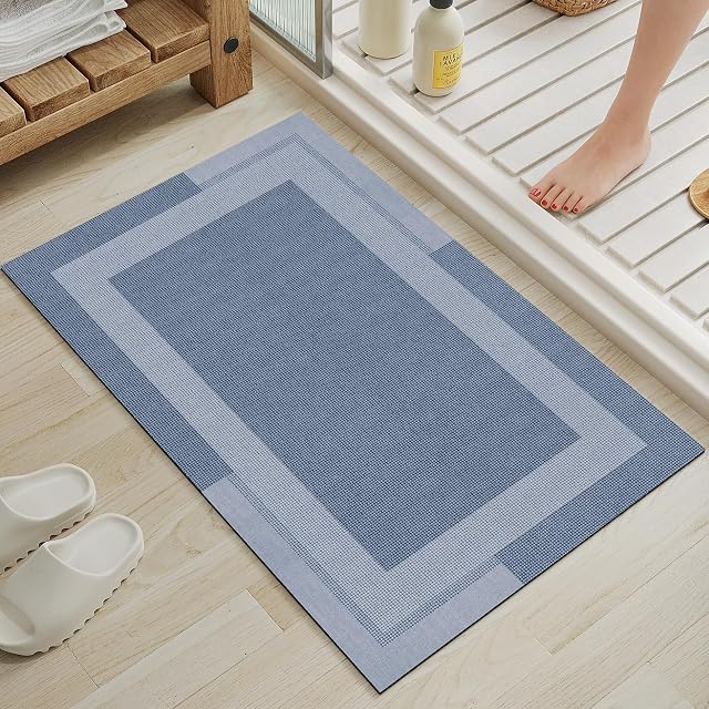 YDKGL Tapis de bain antidérapant, caoutchouc Ultra Rugs de salle de bain mince Fit sous la porte Quick Dry Super Absorbent Lavable Bain Rug Douche Mat pour salle de bains au sol Baignoire Douche Évier, soin facile Bleu 16"x 24"