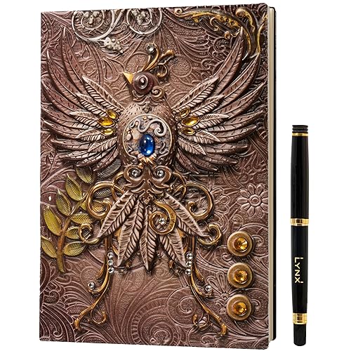 DND Notebook / Journal, Unique 200 Page Book with 3D Pink Phoenix Embossed Faux Leather Cover with Pen- Ideal for Dungeons & Dragons / D&D. Great RPG Accessories Gift for DM's & Players, Men or Women - Phoenix Pink