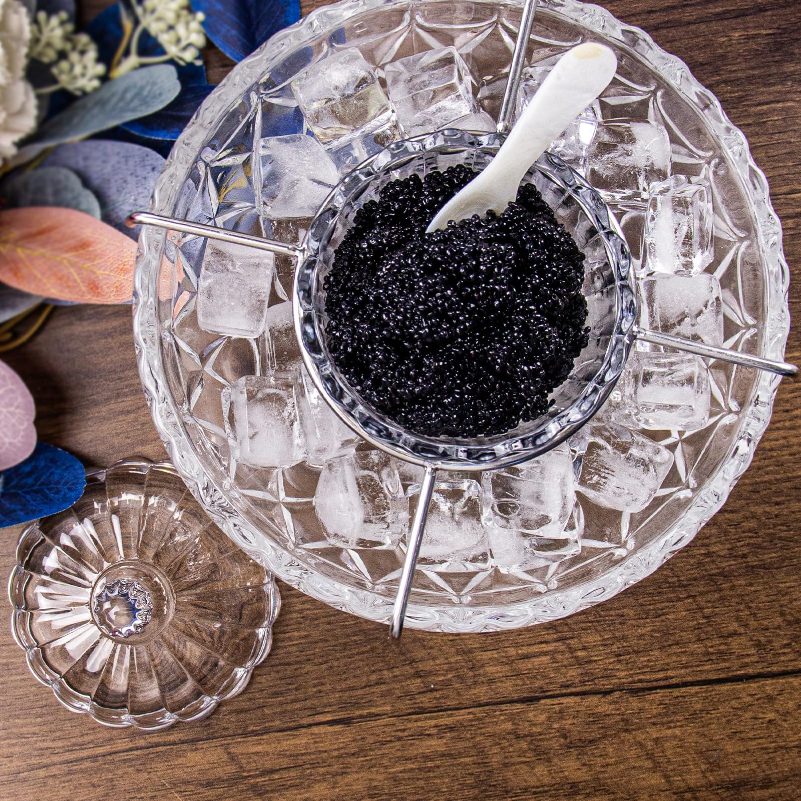 DUEBEL Ensemble de service à caviar avec 2 cuillères en nacre – Bol de service élégant en forme de goutte pour caviar, crevettes et plus encore dans la cuisine, le restaurant et les événements de