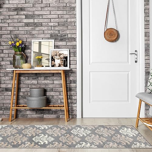 Superior Designer Casper Collection - Alfombra de área de 0.315 in de altura con respaldo de yute, elegante patrón de damasco tonal, antiestático,