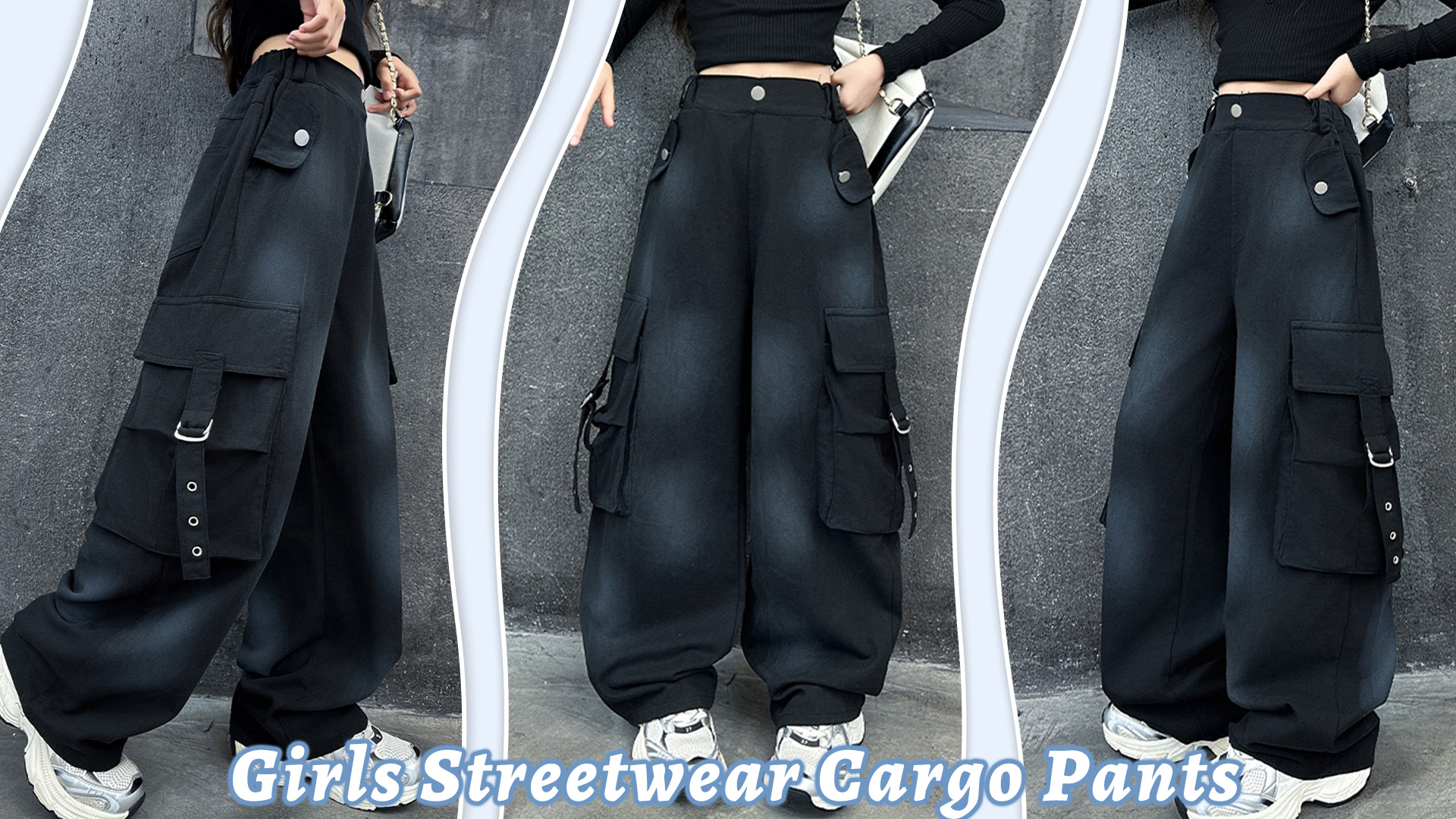 Girls Cargo Pants – Loose Fit Stretchy Trousers With Elastic Waist & Pockets, Ages 3-16, Comfy Casual Streetwear