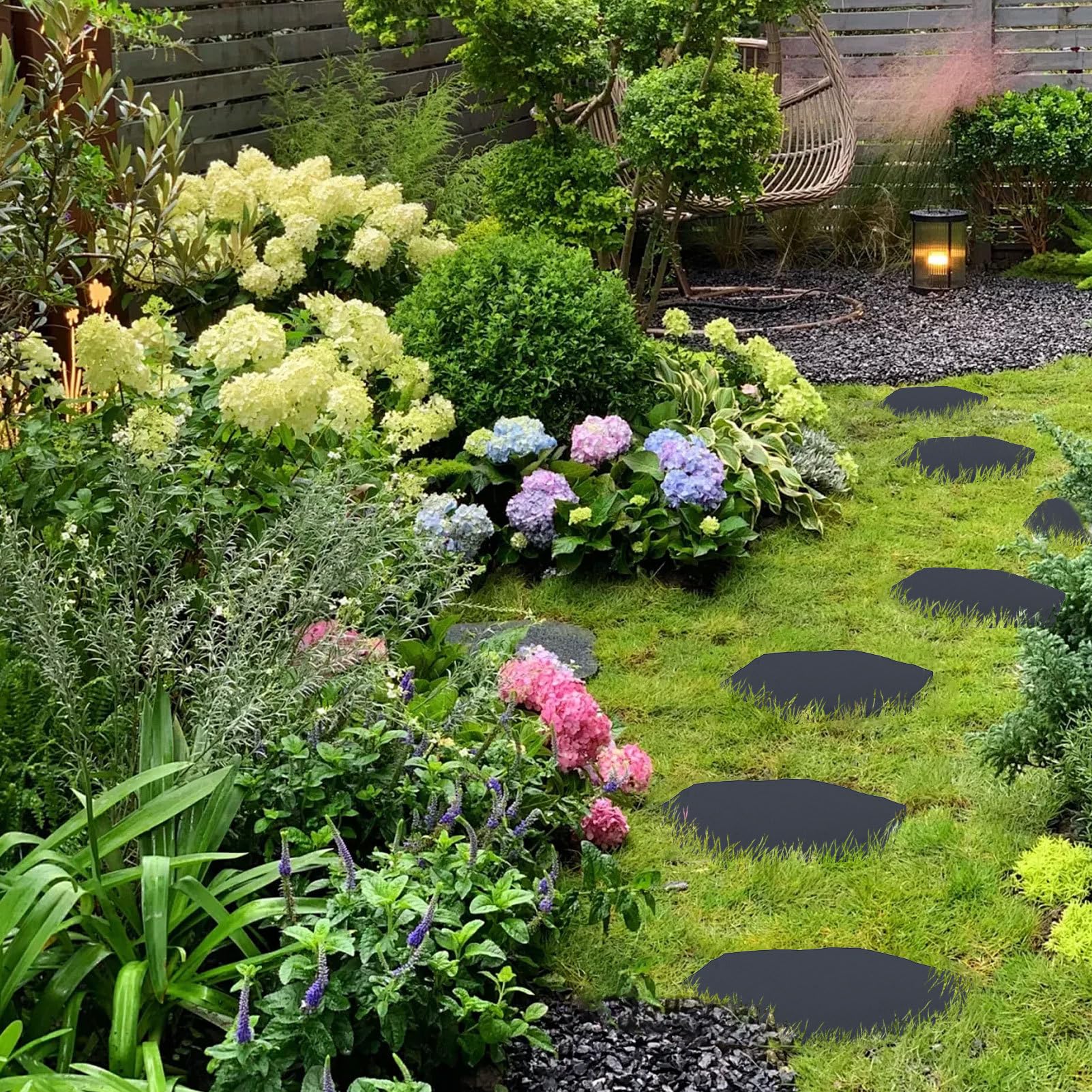 Pas Japonais, Décoration de Sol Extérieur, Lot de Dalles de Jardin avec Piquets pour Chemins Terrasse Piscine Aire de Jeux Extérieur