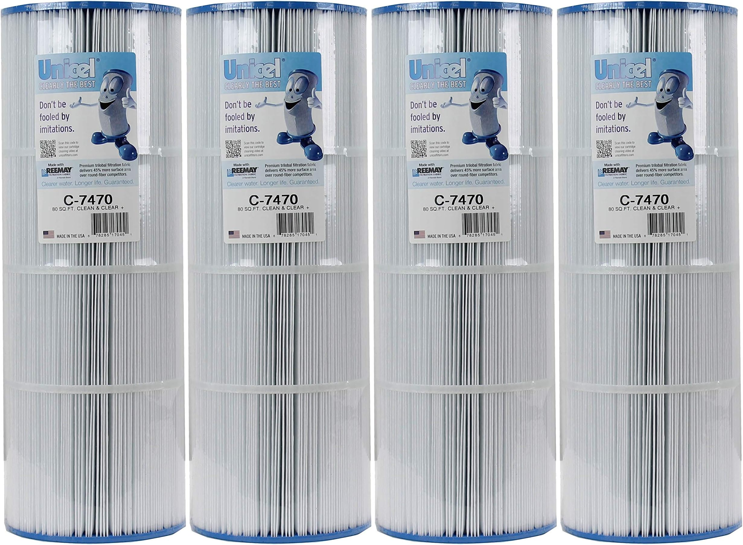 UnicelC-7470 80 Sq Ft Media Replacement Pool Filter Cartridge with 170 Pleats, Compatible with Pentair Pool Products, Pac Fab, & Waterway (4 Pack)