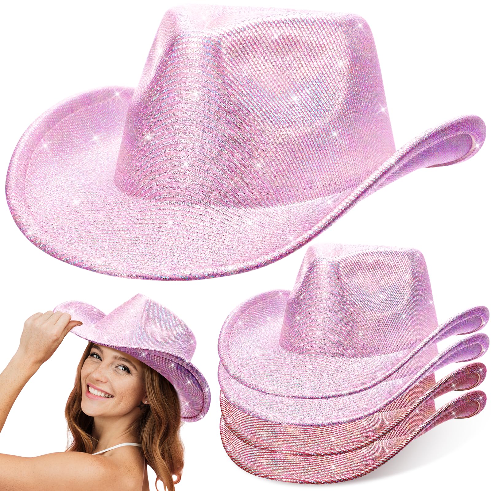 4 Pcs Sparkly Cowboy Hat Western Sequin Glitter Large Cowgirl Hat