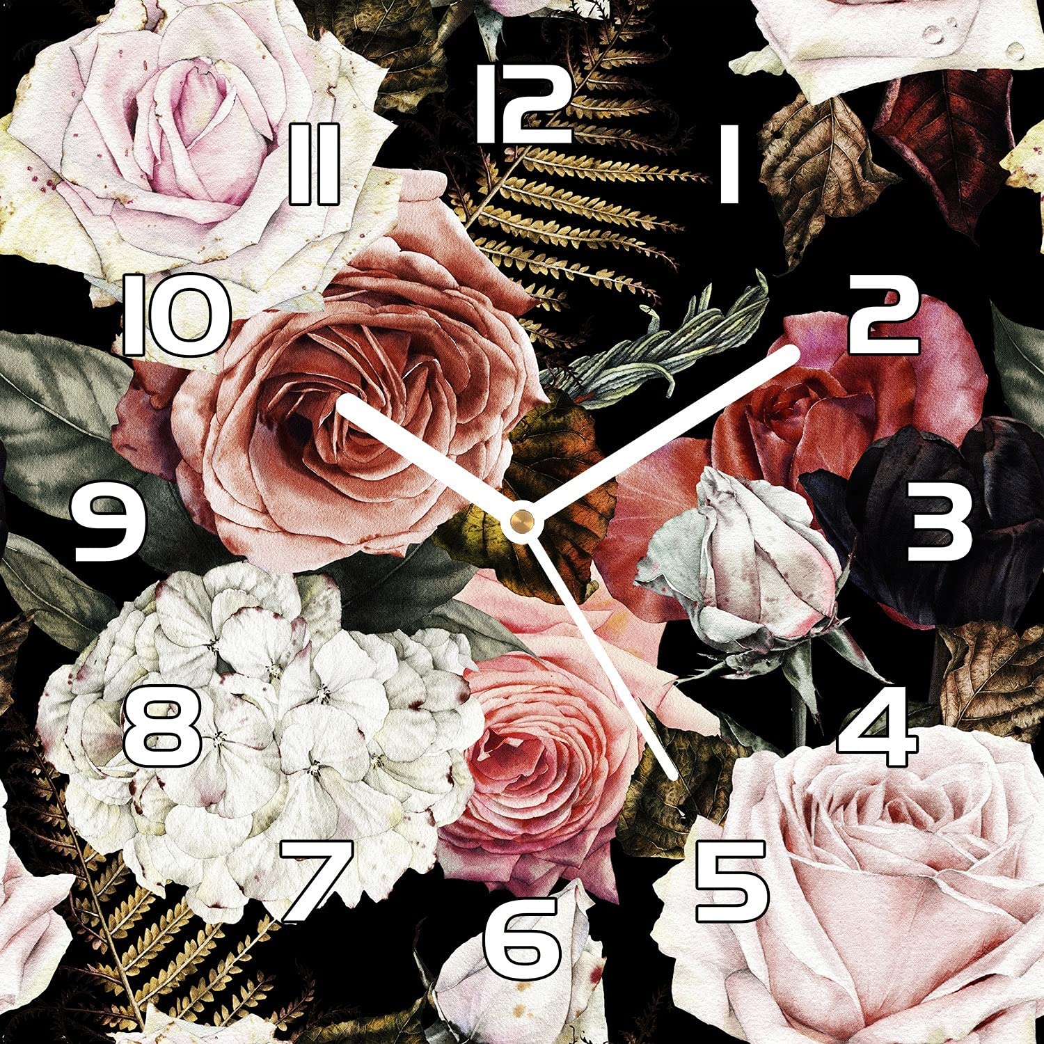 Horloge en verre cuisine salon moderne pendule murale 30x30 fleurs baroques