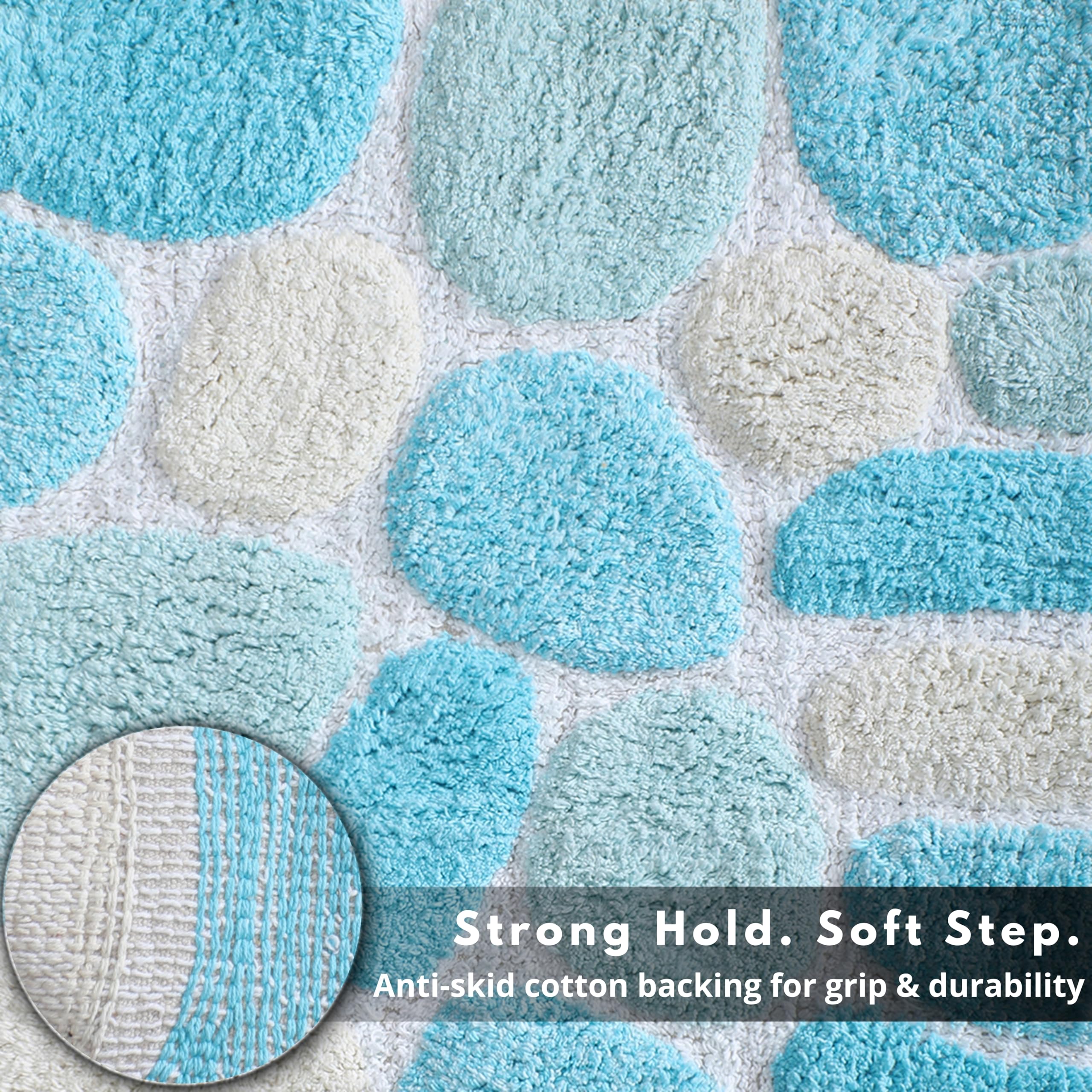 Juego de 2 alfombras de baño de algodón 100 % puro, 21 x 32/17 x 24 pulgadas, suaves, absorbentes, lavables a máquina, color turquesa, alfombras para sala de estar, alfombras de baño para niños,