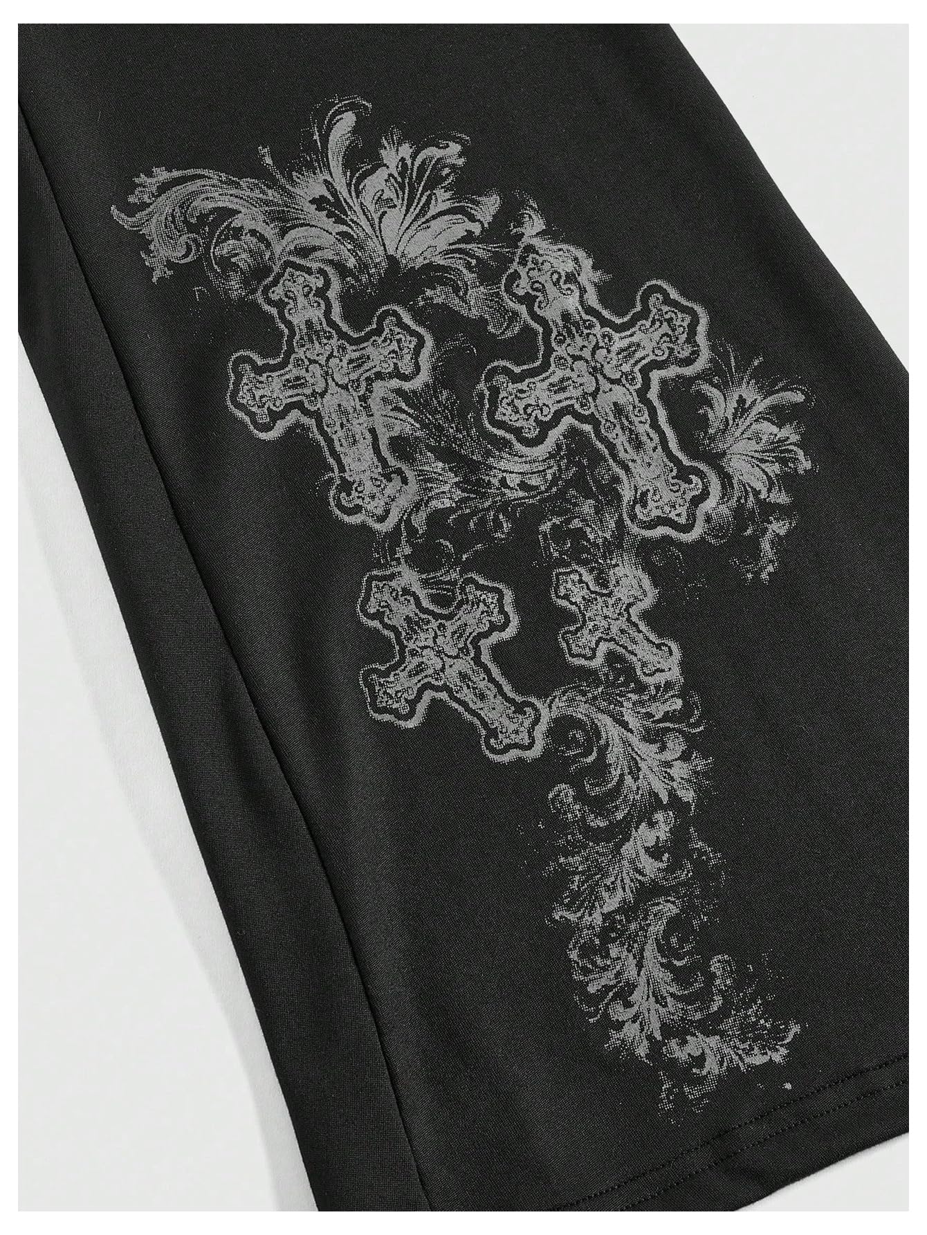 WDIRARA Women's Plus Size Goth Graphic Bell Bottom Flare Pants V Cross High Waisted Yoga Leggings: X-Large Plus Black