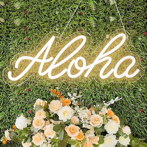 Aloha - Letrero de neón blanco cálido Aloha para decoración de pared, 14.9 x 5.9 pulgadas, luces LED de neón 3D decorativas con funcionamiento por