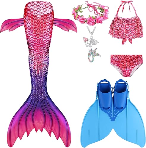 Colas de sirena para nadar para niñas con monoaleta 6 piezas conjunto de traje de baño de 4 a 13 años
