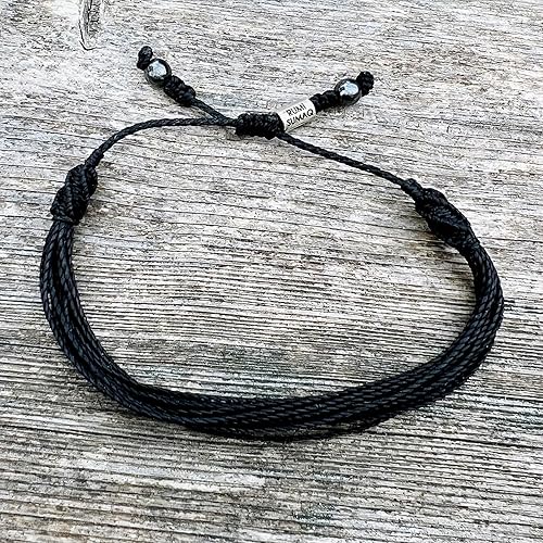 Miniatura 6 de Custom Sized Black String Bracelet with Hematite Stones - Unisex Handmade Wax Cord Adjustable Awareness Jewelry for Men Women and Children
