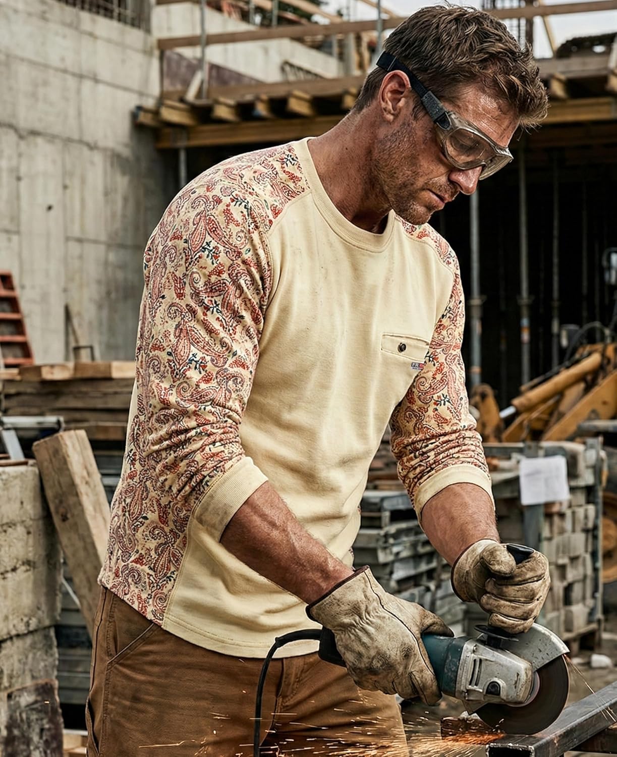 BOCOMAL FR Shirts Crewneck 5.5oz Lightweight Cotton Paisley Two-Tone Flame Resistant Long Sleeve CAT2 Work Shirt - Image 3