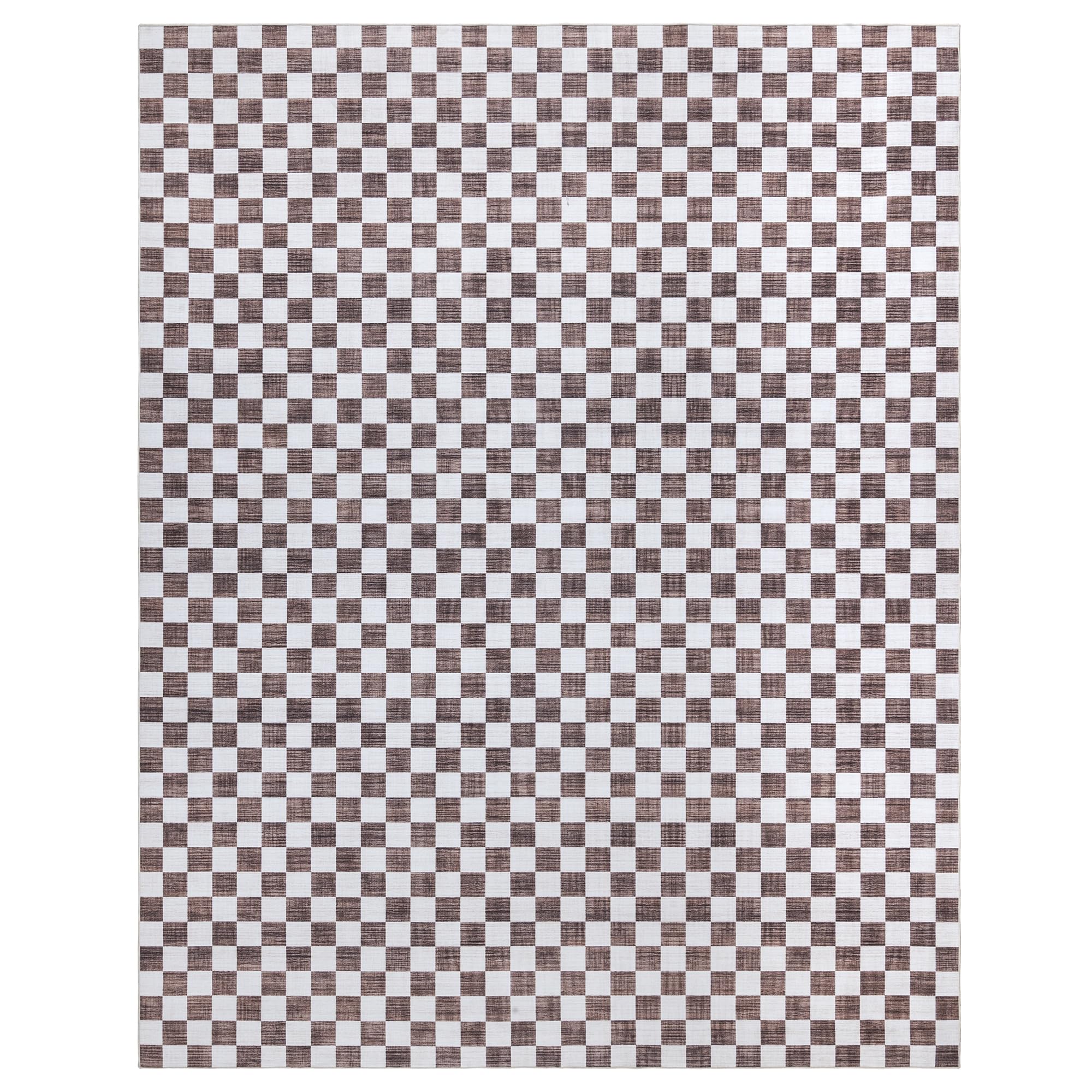 Gertmenian Indoor Boho Area Rug - 8x10 Large, Non Slip, Super Strong, Ideal for High Traffic Areas in Bedroom, Living Room, Kitchen - Checker, Brown/Ivory, 28632