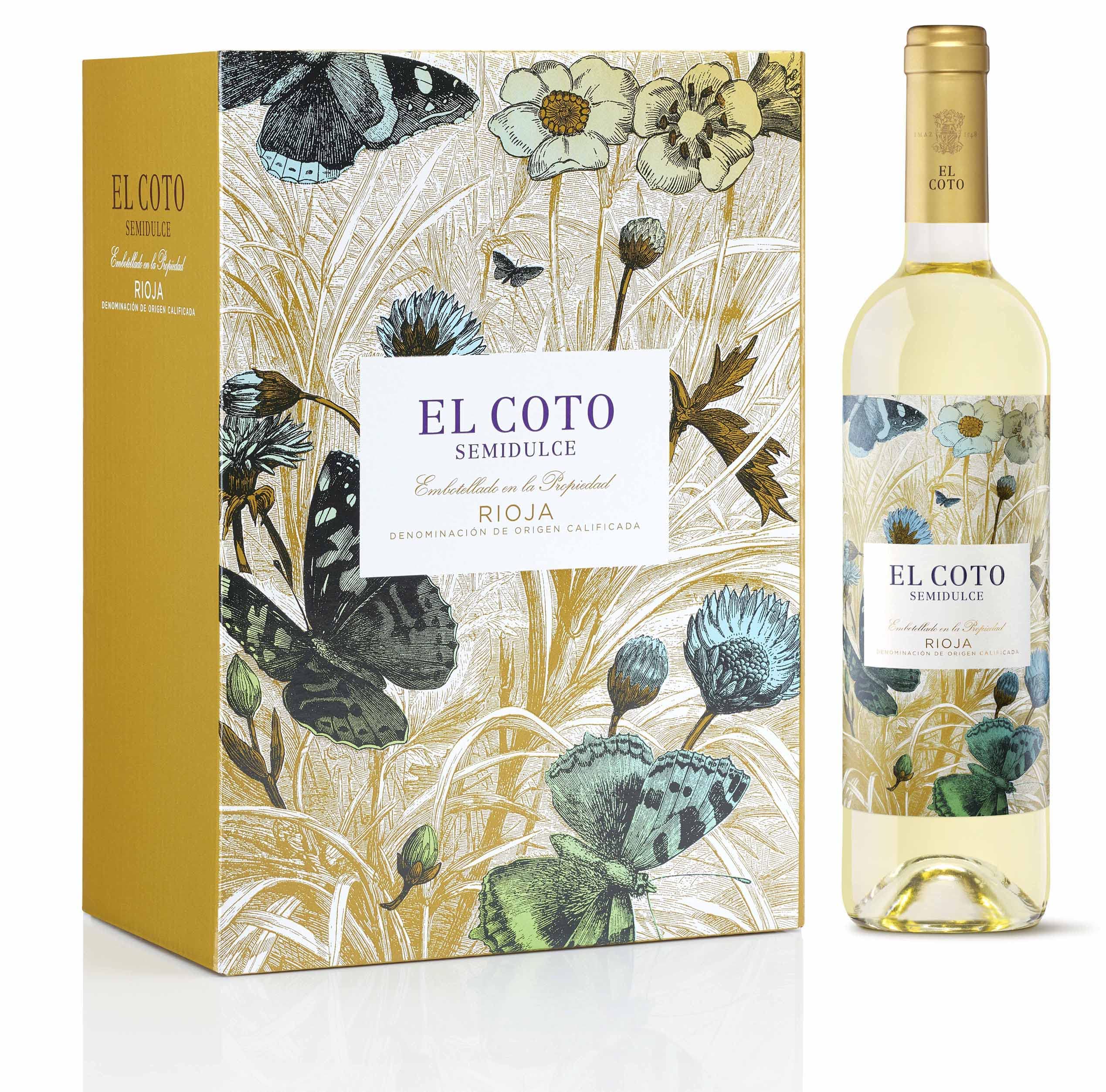 El Coto Semidulce Blanco | Vino Blanco DOC Rioja | Variedad Chardonnay |Dulce y Fresco, | Caja 6 botellas 750 ml