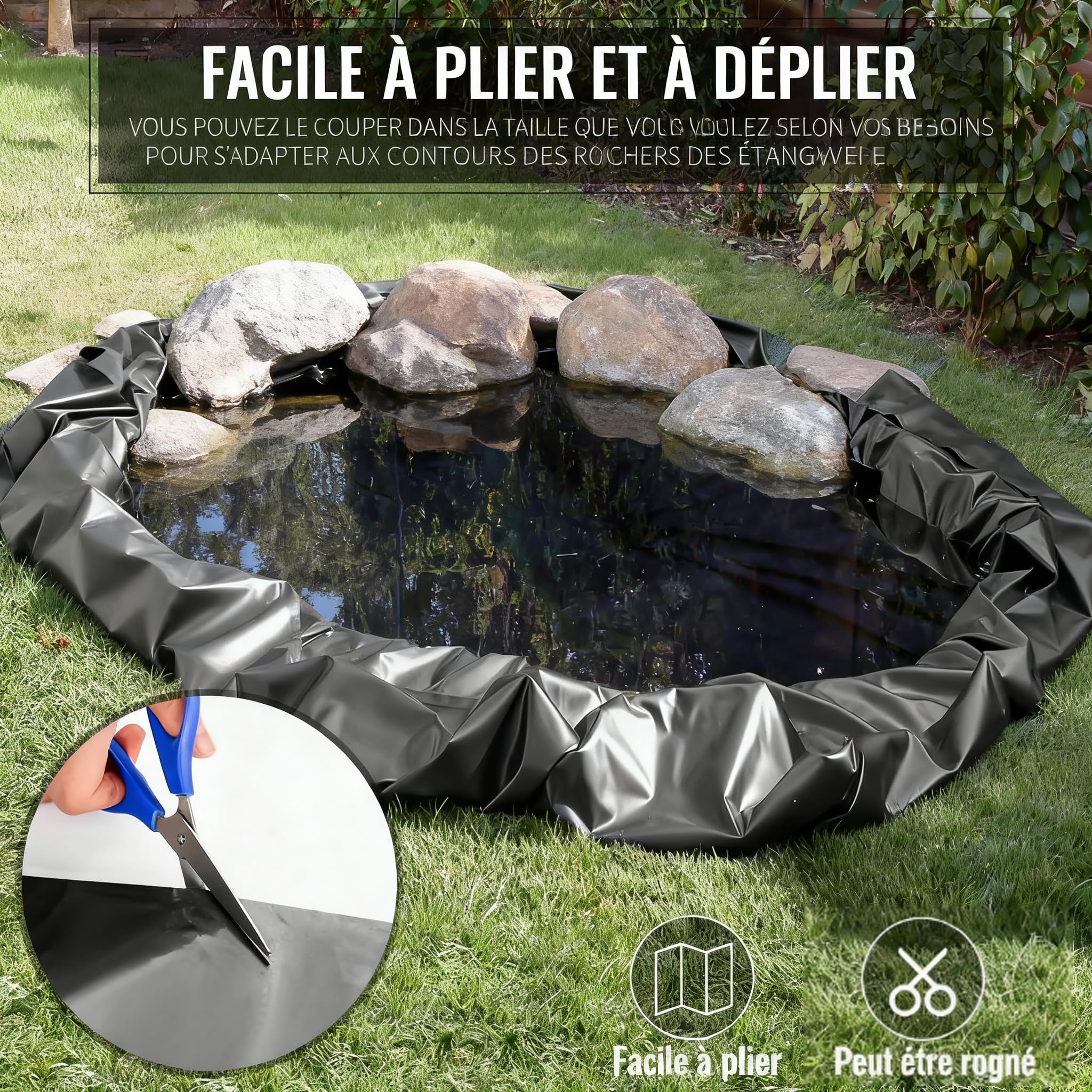 Teichfolie HDPE 6x6m Stärke 0.5mm Schwarz Dichtungsfolie Teichmembran für Fischteiche Gartenteich