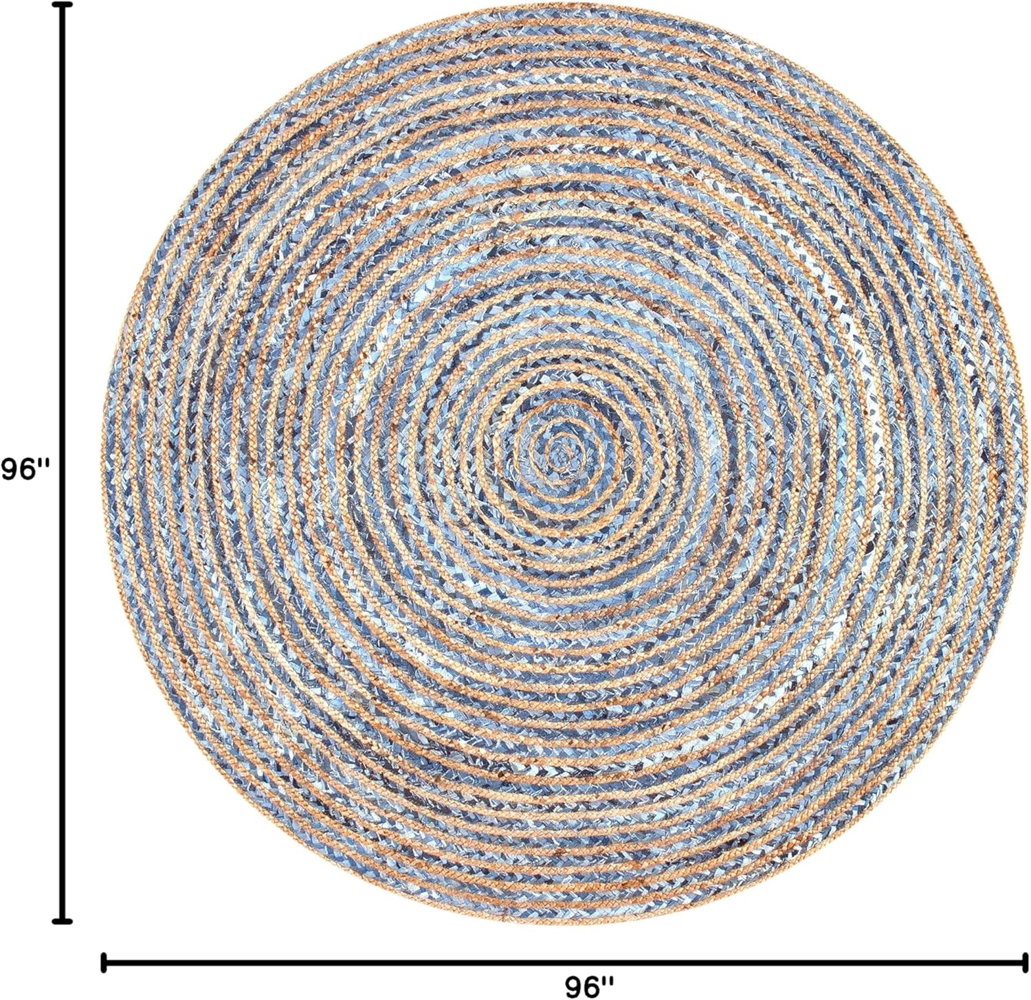 Handmade Braided Natural Jute with Denim Jute Line Round Rug (8' Round)