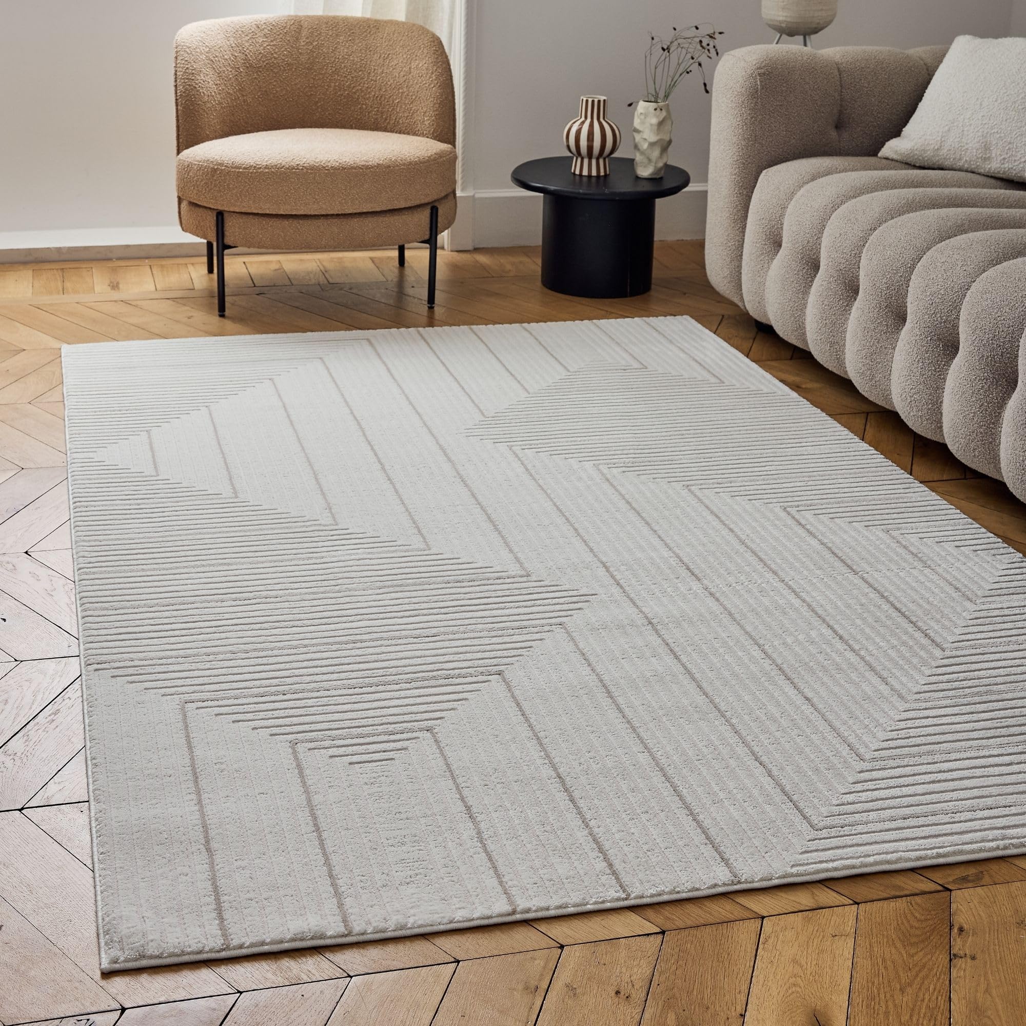 The Rugs Carmel Cream/beige Geometric Design Area Rug And Runner Non SheddingStain ResistantSoft from B&Q