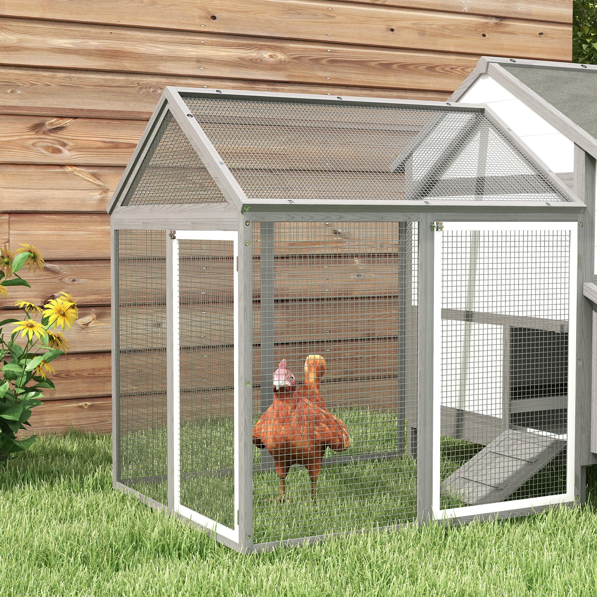 PawHut Poulailler en Bois avec pondoir 247 x 118 x 113,5 cm Gris