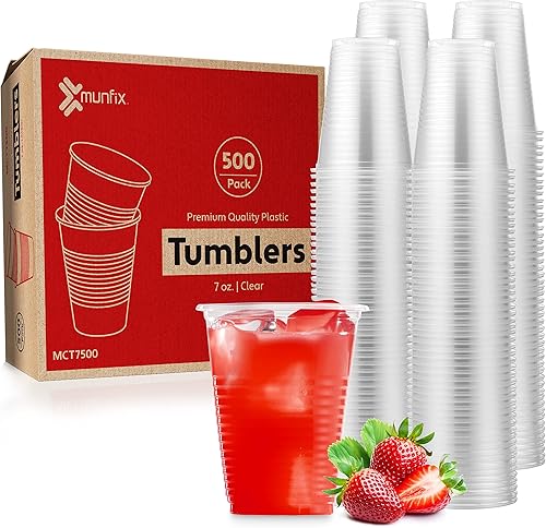 Miniatura 4 de Munfix Paquete de 500 vasos de plástico transparente de 7 onzas, vasos desechables para fiestas, vasos de plástico transparente a granel para