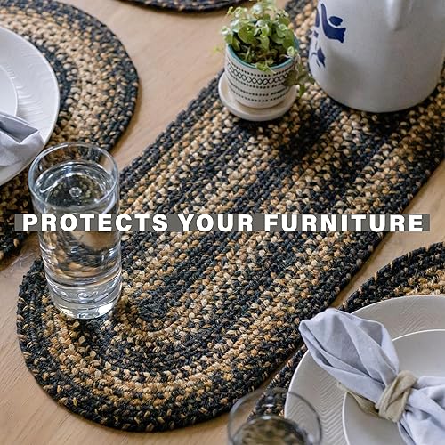 Miniatura 3 de Homespice Kilimanjaro - Camino de mesa trenzado de yute prémium de 11 x 36 pulgadas, rectangular, color negro, reversible, hilo de yute natural