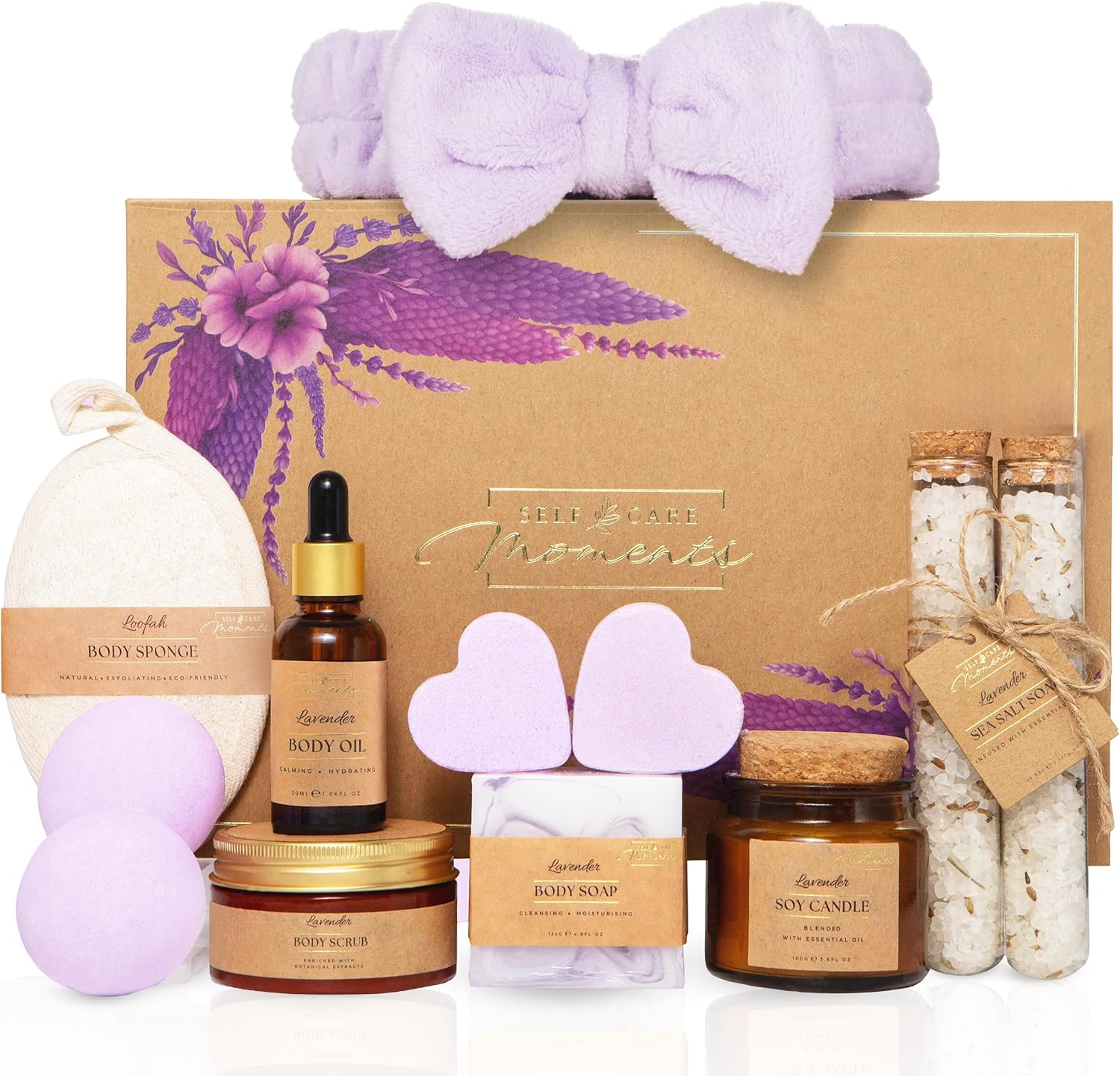 Self Care Moments Luxury Spa Pamper Hamper Kit for Her – 12 Pamper Gifts for Womens Birthday with Lavender – Bath Spa Sets for Mum – Relaxation Gifts for Women – Self Care Bath Gift Sets