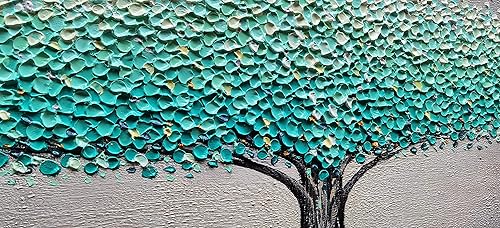 Miniatura 4 de JELRINR Pinturas de árboles azules y verdes con textura 3D, arte abstracto, pintura al óleo sobre lienzo, arte abstracto, arte moderno, decoración