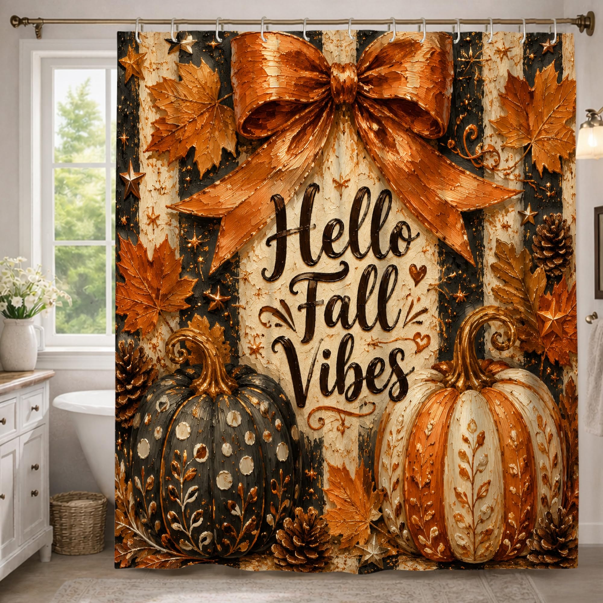 Rideau de douche motif citrouilles rustique extra long 183 x 243 cm
