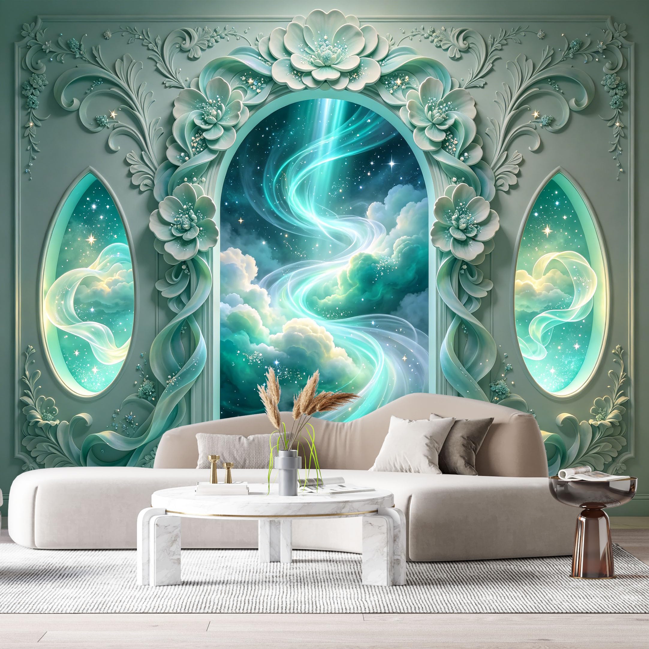 Custom Size Wall Murals Fantasy Portal Celestial Nebula Neoclassical Oil Painting 3D Trompe L'Oeil SelfAdhesiveWall Fabric Removable Wallpaper Wall Decor for Living Room Bedroom Bathroom
