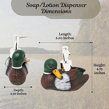 BestGiftEver Mallard Duck Countertop Soap Pump Dispenser - Lakeside-Inspired Bathroom Accessories - Ideal for Duck Hunters and Lakehouse Lovers