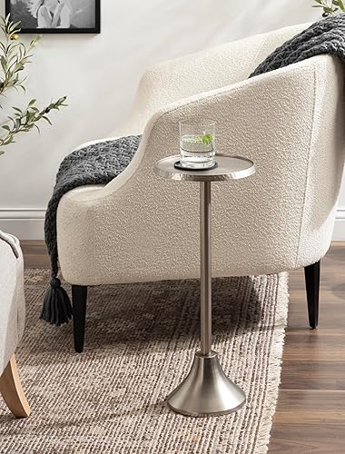 Miniatura 2 de Kate and Laurel Sanzo - Mesa moderna de pedestal para bebidas, 9 x 9 x 23 pulgadas, níquel antiguo, mesa auxiliar decorativa con mesa martillada