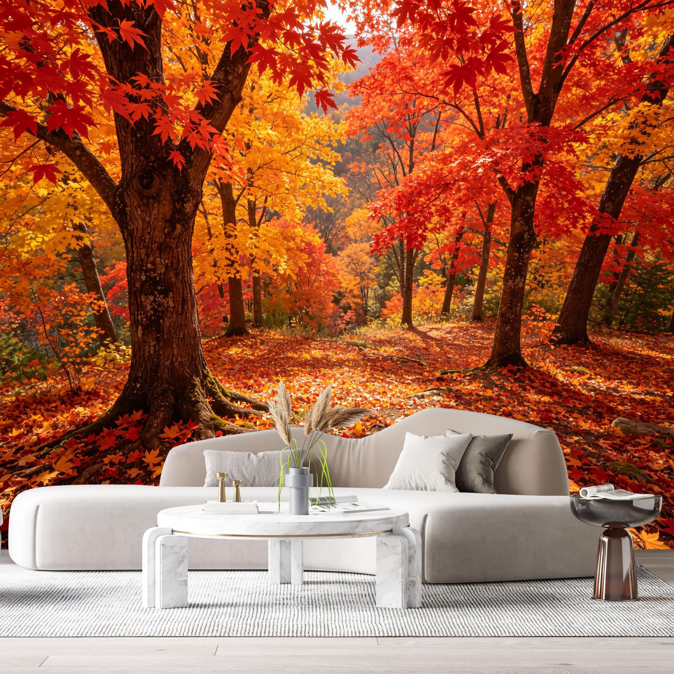 Custom Size Wall Murals Autumn Forest Landscape Fallen Maple Leaves Woodland Path SelfAdhesive Wall Fabric Removable Large Wallpaper for Photo Living Room