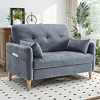 Vista 1 de Hanherry Loveseat Sofa, 47” Small Couch for Living Room, Comfy Chenille Fabric Love Seat for Bedroom with Throw Pillow,Removable Cushion